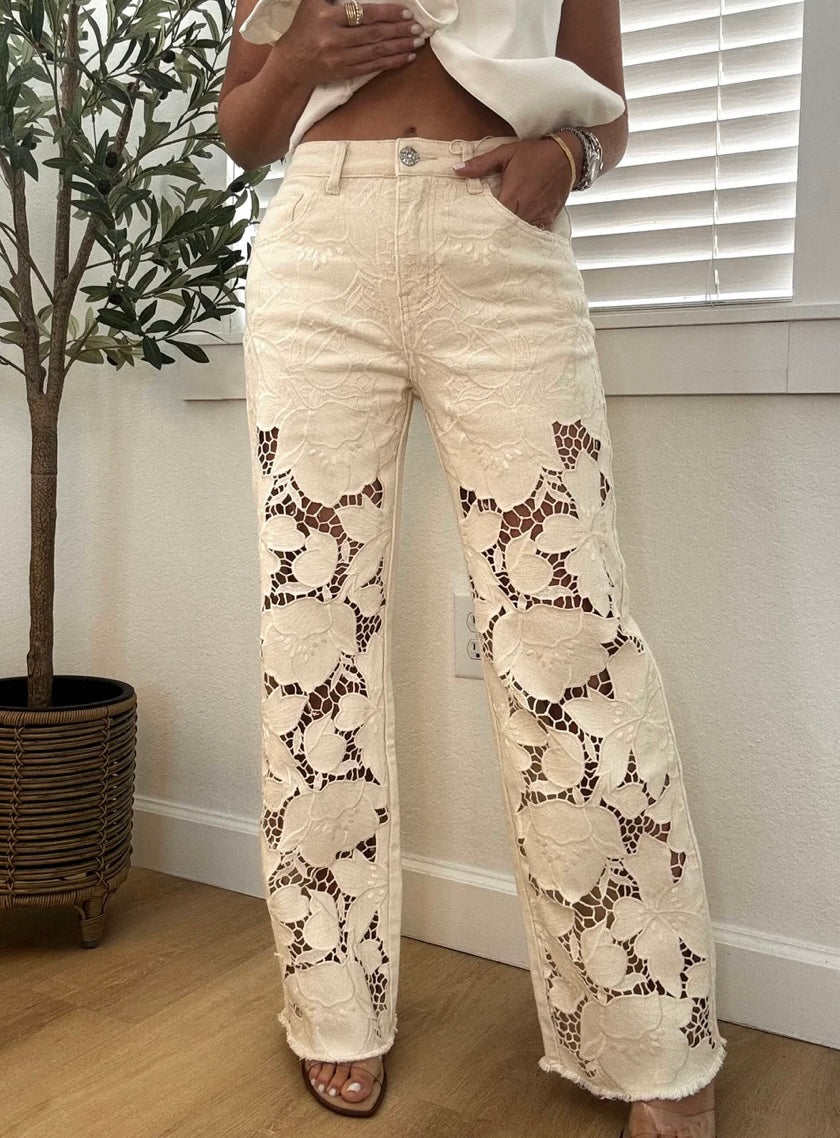 Lace pants denim