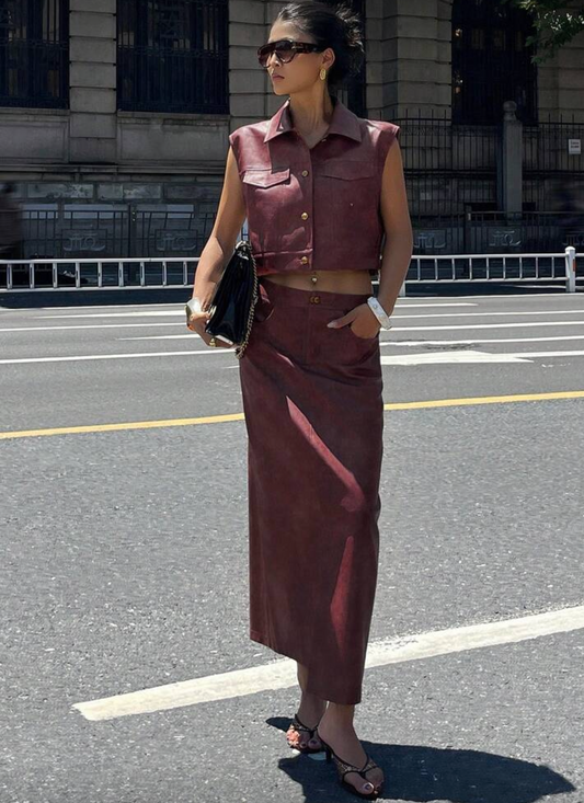 Leather set , vino y brown